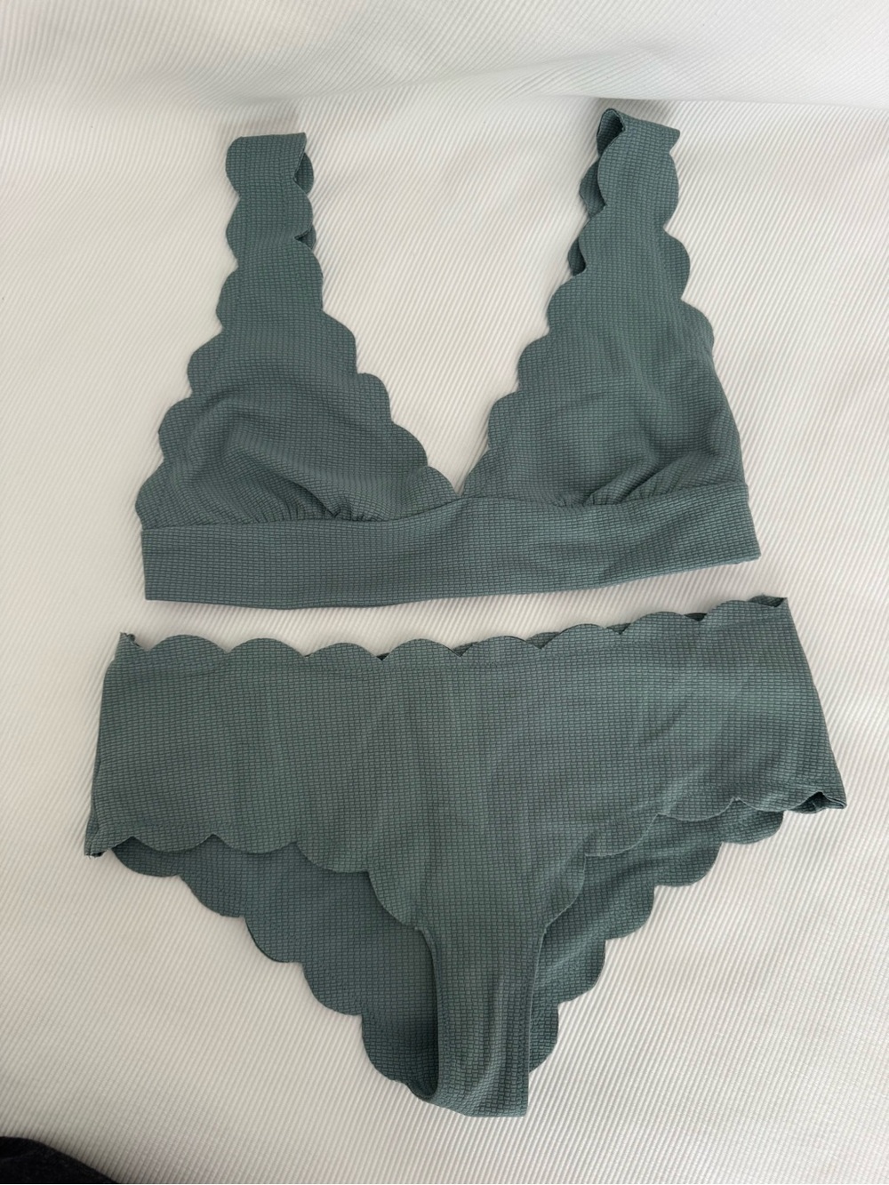 Marysia Swim Scalloped Triangle Bralette & Bikini Briefs in Sage Green